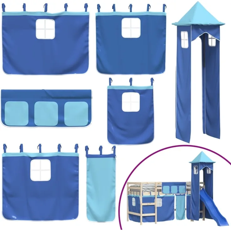 vidaXL Vorhänge für Hochbett mit Turm Blau Polyester 835923