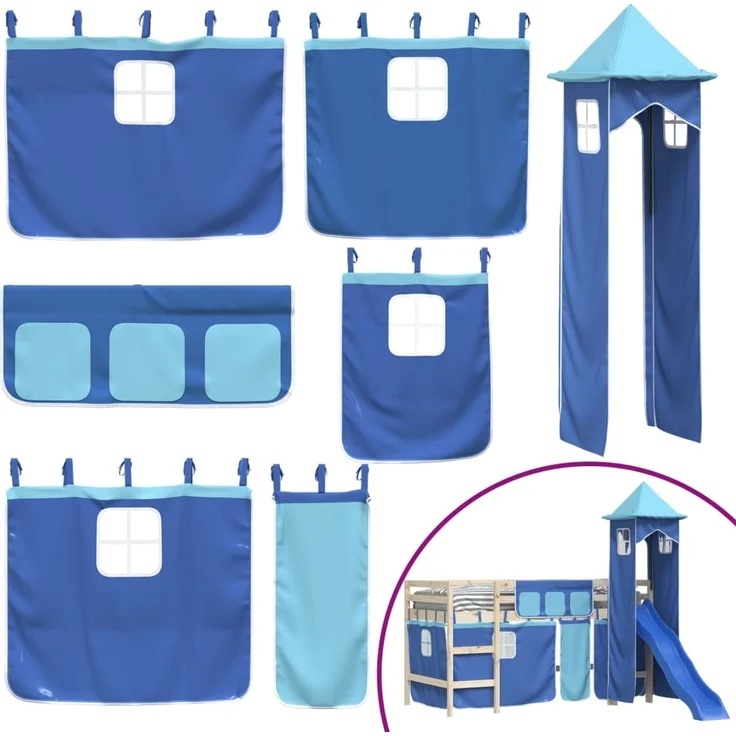 vidaXL Vorhänge für Hochbett mit Turm Blau Polyester 835923 – Bild 1