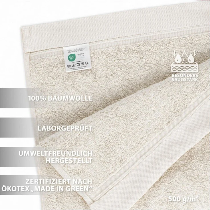 Hausfelder Gästehandtücher Gästehandtücher Offwhite Hellbeige 12 Gästehandtücher 50x30cm), Baumwollfrottee (Set, 12-St), Mit Aufhängeschlaufen, 100% Baumwolle, weich, saugfähig, Uni-Farben – Bild 3