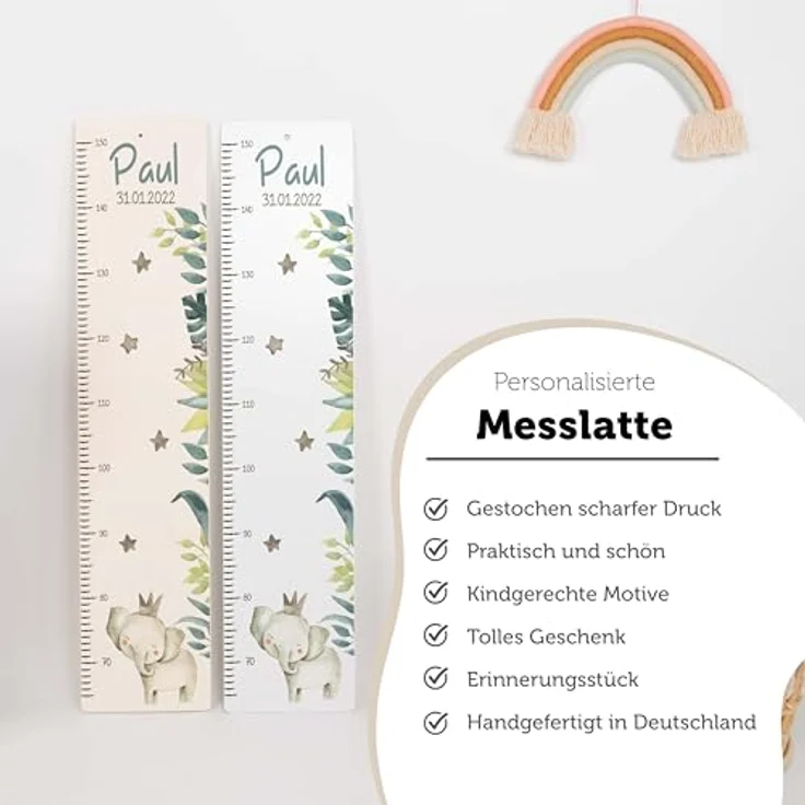 KIDSMOOD - Messlatte Kinder Holz personalisiert Mit Namen für Baby- & Kleinkinderzimmer - Messlatte als Kinderzimmer Wand-Dekoration & Weihnachtsgeschenke Kinder & Babys zum Geburt - Skala 70-140cm – Bild 7