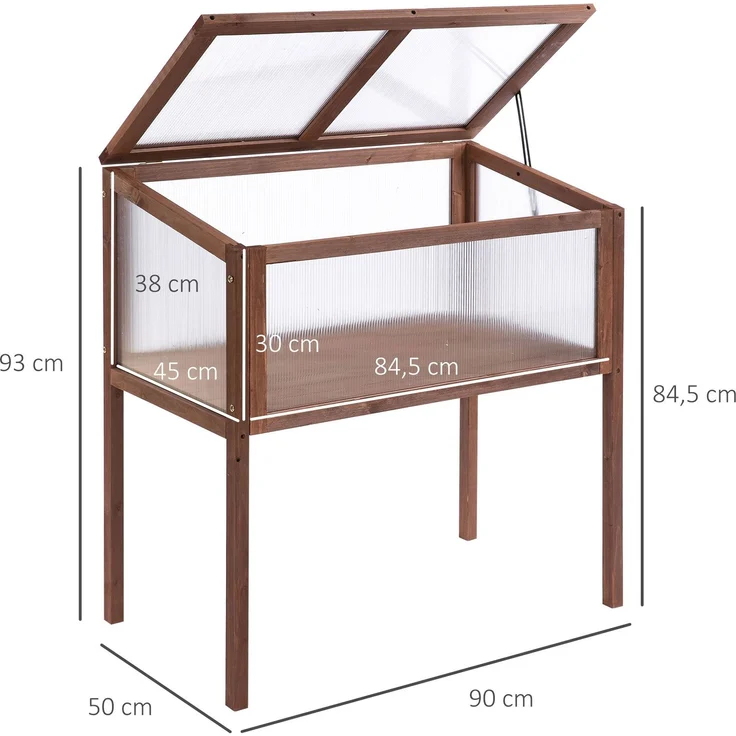 MELAYR, Hochbeet aus Holz Frühbeet 90 x 50 x 93 cm Gewächstisch mit Abdeckung wetterfes Kräuterbeet Pflanzkasten, Braun – Bild 5