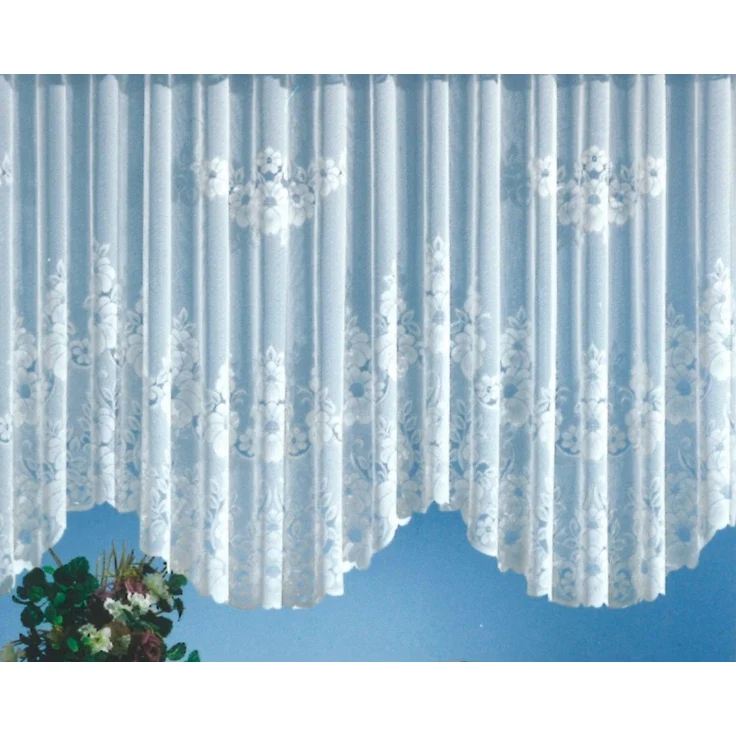 heimtexland Gardine Gardinen Store Vorhang Blumen weiß halbtransparent (1 St), Kräuselband, halbtransparent, Jacquard, Jacquard I Bogenstore I Bordüre gebogt I Kräuselband – Bild 1