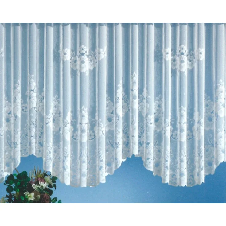 heimtexland Gardine Gardinen Store Vorhang Blumen weiß halbtransparent (1 St), Kräuselband, halbtransparent, Jacquard, Jacquard I Bogenstore I Bordüre gebogt I Kräuselband