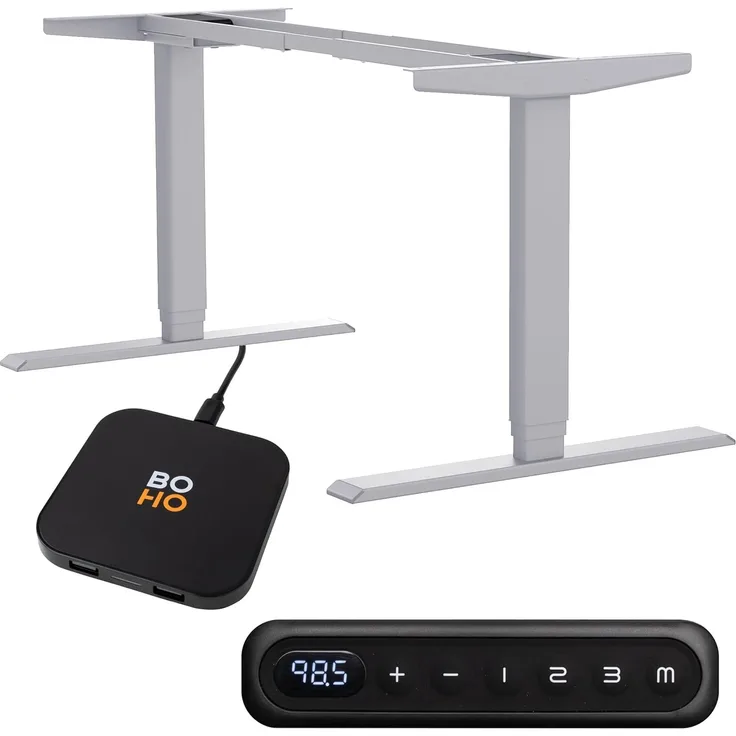 boho office® Homedesk - elektrisch stufenlos höhenverstellbares Tischgestell mit Memoryfunktion (Silber (RAL9006))