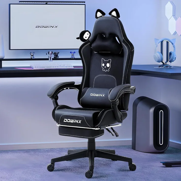 Dowinx Gaming Stuhl Süße Katze Edition Ergonomisch Lendenwirbelstütze PU-Leder