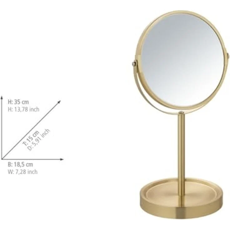 WENKO ALATA Kosmetikspiegel Ø 17 cm, Gold, mit 3-fach Vergrößerung, stehend – Bild 3