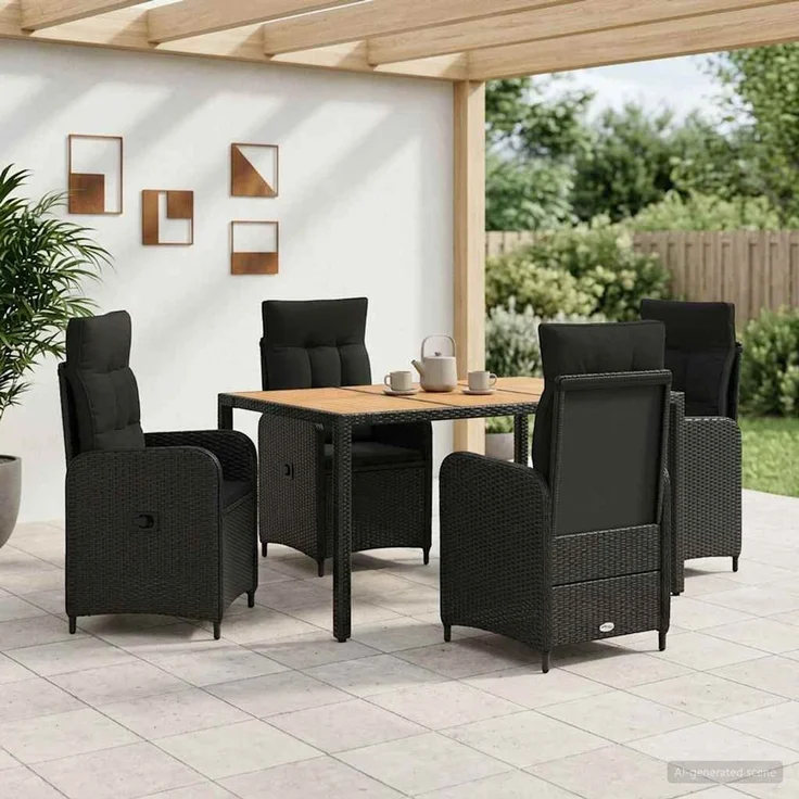 vidaXL Outdoortisch-Set 5 stk. Schwarz 150 x 90 x 75 cm 3422268 – Bild 1