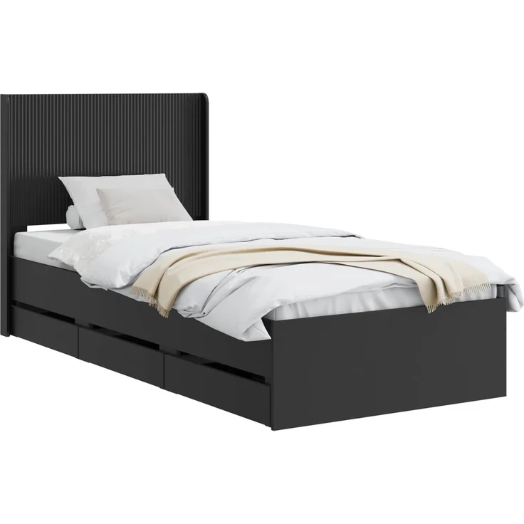 vidaXL Bettgestell mit Stauraum und Kopfteil Schwarz 75 x 190 cm 3413990 – Bild 2