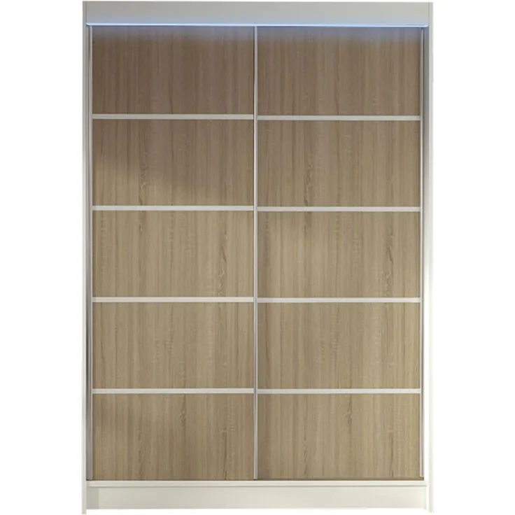 Kleiderschrank Lino IV, mit RGB LED Beleuchtung, Farbe: Weiß / Sonoma Eiche