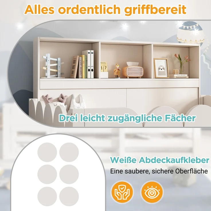 Kinder Bodenbett 140x200 cm Weiß Holzbett mit Rausfallschutz und Tür Lattenrost Kinderbett mit Regal großzügige Liegefläche für Geschwister sicherer Schlaf und Spielbereich ohne Matratze – Bild 5