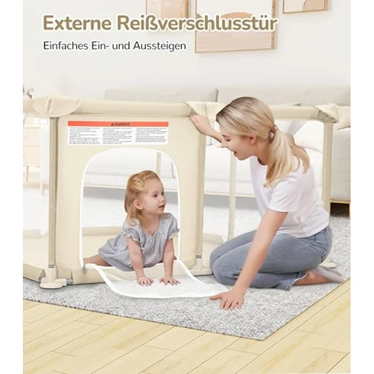 Dripex Laufstall Baby 124x124 cm, Laufgitter Baby, Laufstall mit atmungsaktivem Netz, Laufgitter 210D Oxford Gewebe, Playpen, kinderlaufstall, Braun – Bild 8