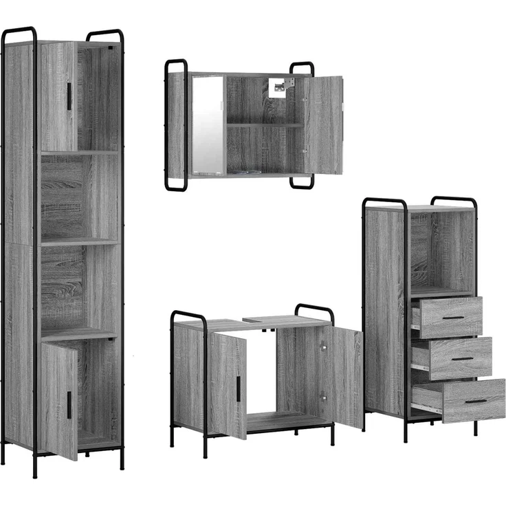 vidaXL Badezimmerschrank-Set 4 stk. Sonoma-Grau 40 x 36 x 181 cm 3444618 – Bild 7