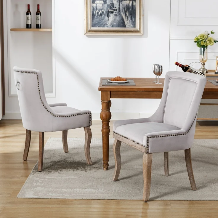 2er Set Grau Esszimmerstuhl mit Massivholzrahmen, gepolsterter Sitz & geschwungener Rückenlehne, komfortabler Designstuhl für Zuhause – Bild 3