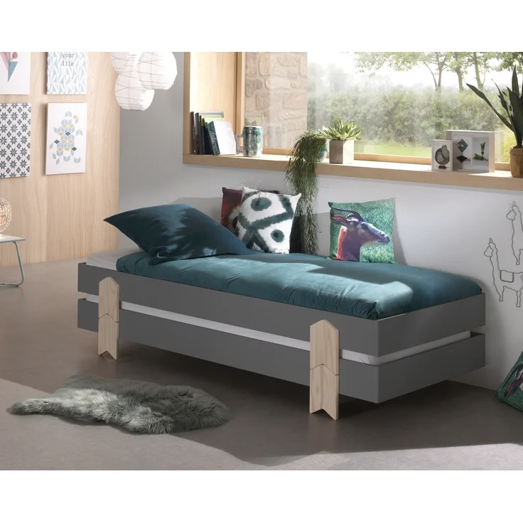 Stapelbett >Moldulo< 2er Set, Lattenrost, grau lackiert - je 203,6x27,5x93,8cm (BxHxT) – Bild 3