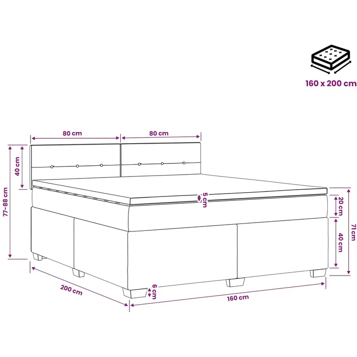 vidaXL Boxspringbett mit Matratze Schwarz 160 x 200 cm Stoff 3450518 – Bild 11