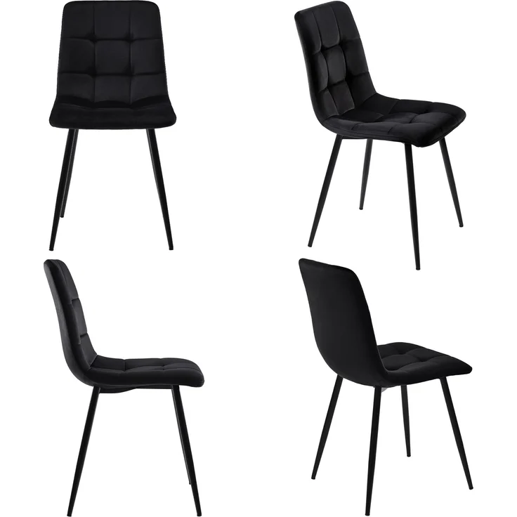 Esszimmer-Set 5-tlg Esstisch 140x80 cm Marmor Spanplatte Mit 4 Samt Stühlen Metallgestell Verstellbare Beine,Grau & Schwarz – Bild 6