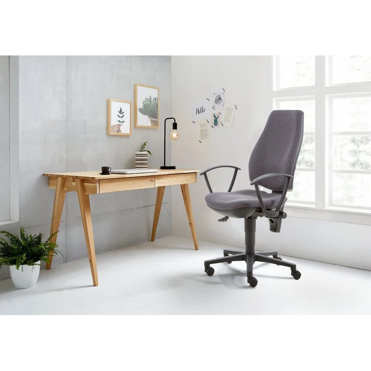 Linea Natura 'BONN' Schreibtisch Wildeiche massiv geölt, Massivholz Wildeiche, 120 x 76 x 65 cm, mit 2 Schubladen – Bild 4