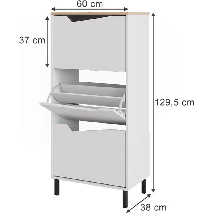 Schuhkipper Marelle Weiß/Artisan 60 x 129.5 cm mit 3 Fächern Vicco – Bild 3