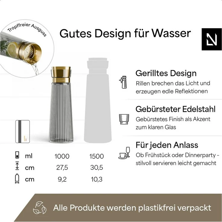LARS NYSØM Wasserkaraffe Bækvand, (1-tlg), Glaskaraffe 1 l mit Edelstahldeckel und integriertem Sieb – Bild 4