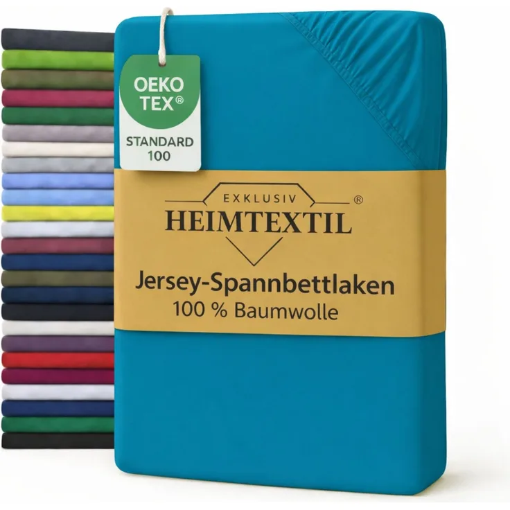 EXKLUSIV HEIMTEXTIL Jersey Spannbettlaken 180 x 200 cm Türkis 100% Baumwolle Öko - Tex Zertifiziert Bed-Sheet Bettlaken Spannbetttuch