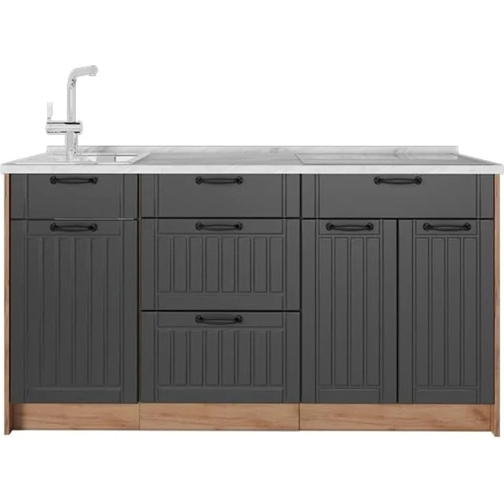 Küchenblock Fame-Line Dunkelgrau 150 cm, AP Marmor Vicco – Bild 1