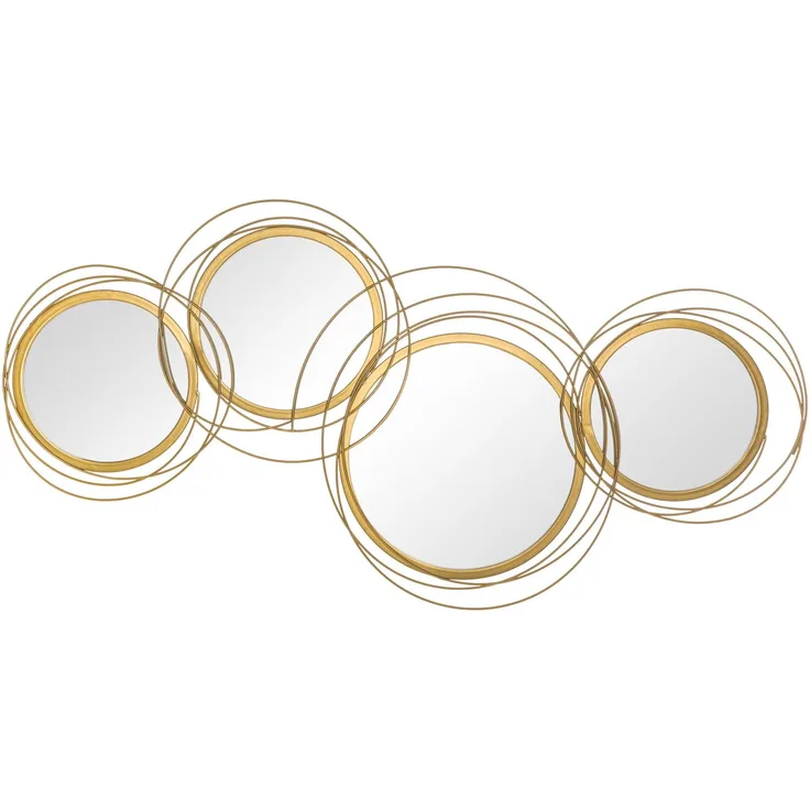 Spiegel-Set Wanddekoration mit 4 runden Spiegeln für Wohnzimmerdeko, eleganter Wandschmuck aus Metall--Gold--107x4x56cm--YOUDENOVA