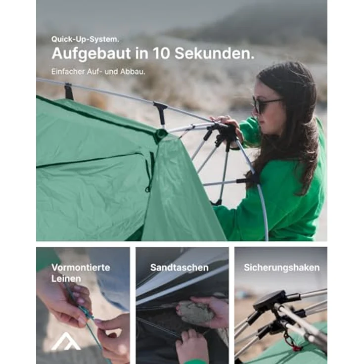 qeedo Quick Bay Pro Große Strandmuschel mit UV-Schutz (UV80) für 3 Personen inkl. Sandheringe und Roll-in-Bag Sonnenschutz - Bahamamint – Bild 3