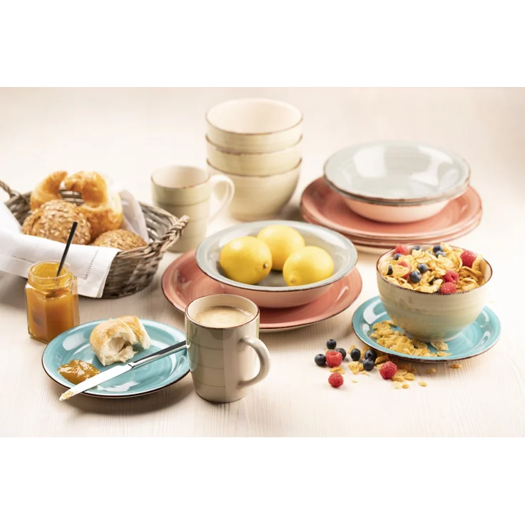 Mäser 931496 Lumaca Frühstück-Service für 6 Personen im Vintage Look, handbemalte Keramik, Geschirr-Set, Steingut, türkis, 18-teilig (1 Set) – Bild 5