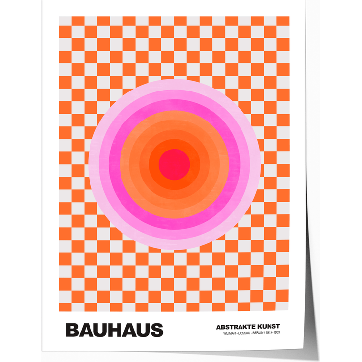 Poster Bauhaus Abstrakte Kunst · Pink Orange Kreis auf Schachbrett Muster · Modernes Retro Design Wandbild · Deko Print ohne Rahmen - 30x40cm