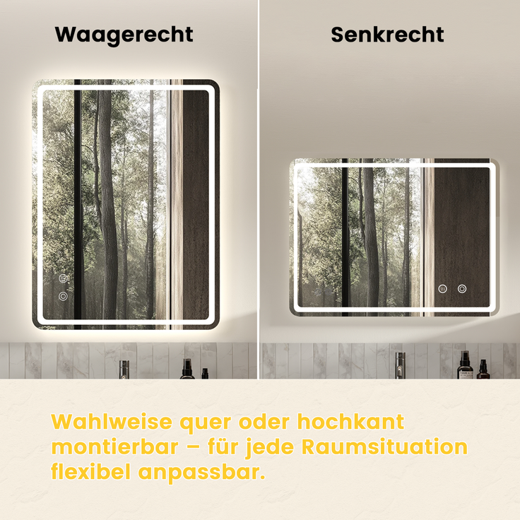 Badezimmerspiegel 60×80×3 cm mit dimmbarer LED-Beleuchtung und Anti-Beschlag-Funktion – Bild 2