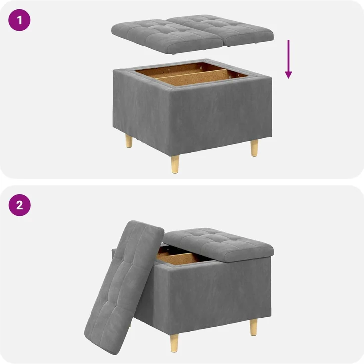 vidaXL Ottoman mit Stauraum Dunkelgrau 60 x 60 x 45 cm Samt 876826 – Bild 9