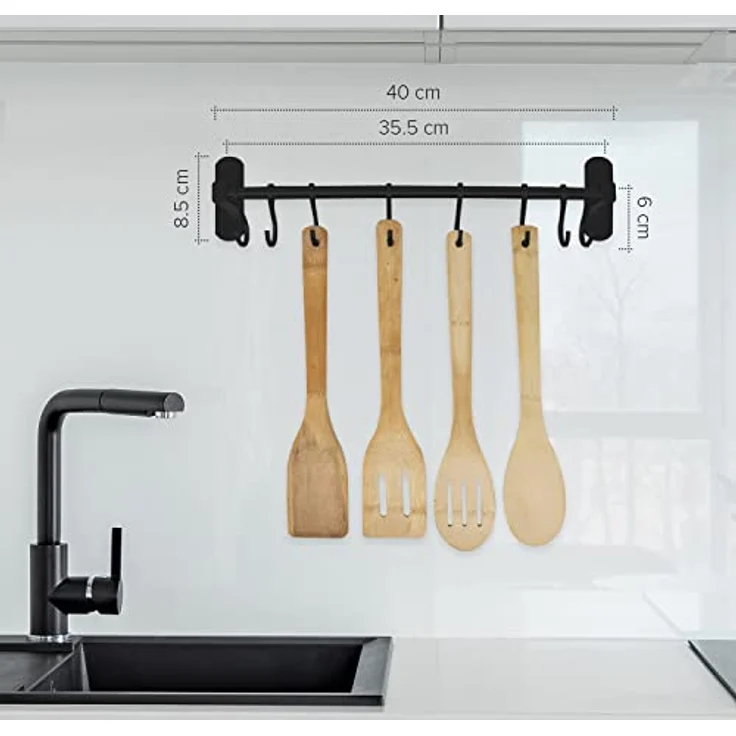 JOEJI’S KITCHEN HAKENLEISTE Aluminium Schwarz 40 x 8,5 x 6 cm (H 8.5 x T 6 x B 40 cm) – Bild 3