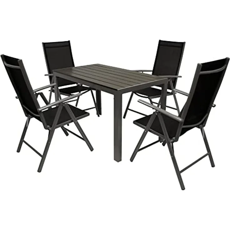 Garnitur SORANO 5-teilig mit Tisch 70x125 cm, Aluminium + Kunstholz + Kunstgewebe schwarz