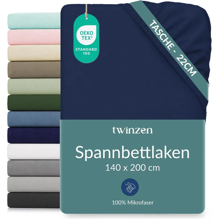Twinzen Spannbettlaken Mikrofaser 140x200 Dunkelblau Steghöhe 25 cm
