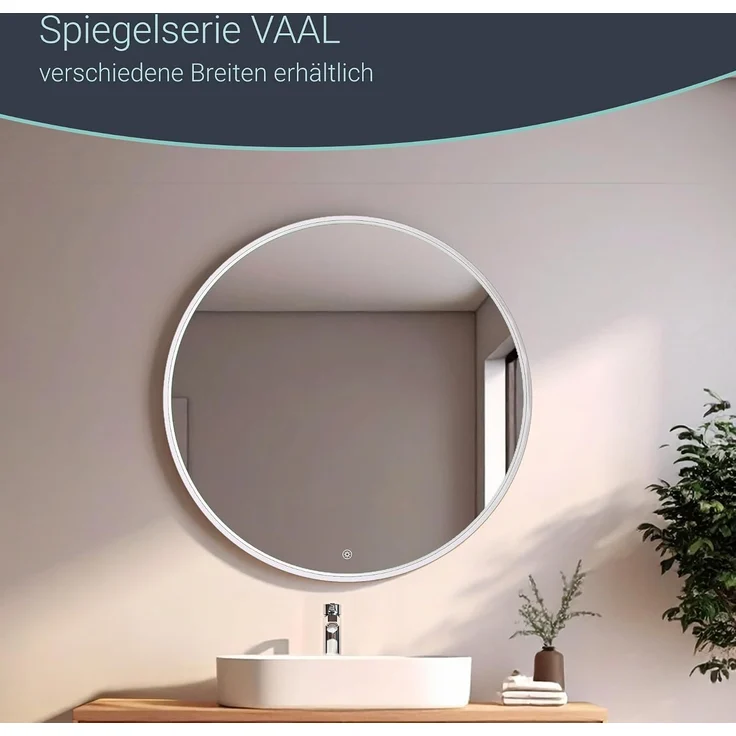 BADEDU VAAL LED Spiegel Ø 70 cm, rund, Weiß, Sensor – Bild 6