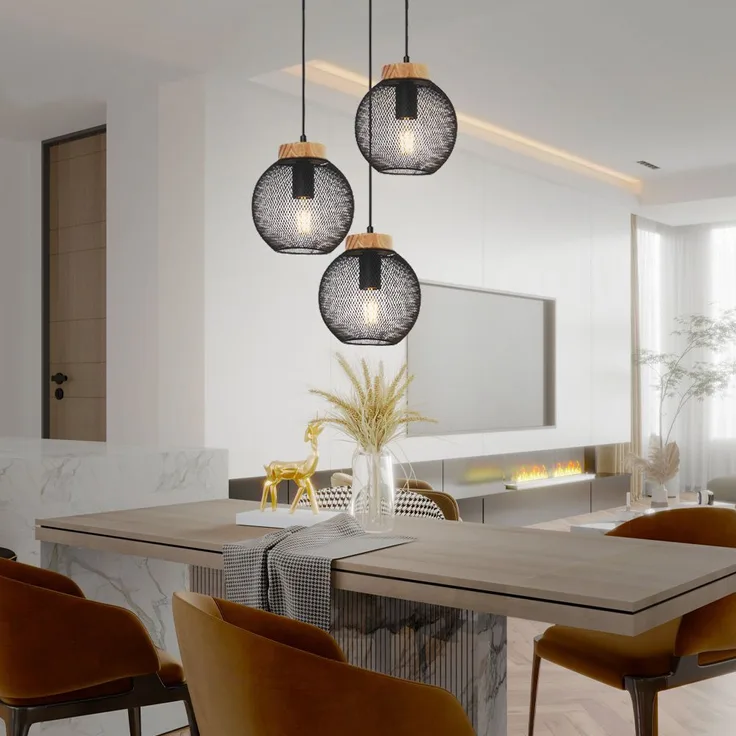 Hängeleuchte, Käfig-Design, Holz, schwarz , H 120cm