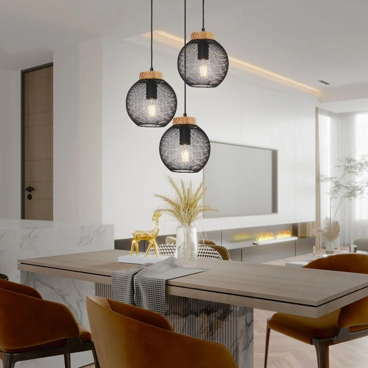 Hängeleuchte, Käfig-Design, Holz, schwarz , H 120cm – Bild 1