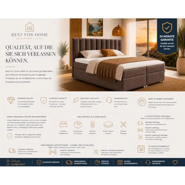 Best for Home Boxspringbett mit Bettkasten Trinity K-10 Bonellfederkern inkl. 7 cm Topper (Bonell-Matratze, gepolstertes Kopfteil, Doppelbett versch. Größen, 140x200 160x200 180x200 200x200 cm), Handwerksqualität, TOP Preis-Leistungs-Verhältnis – Bild 8