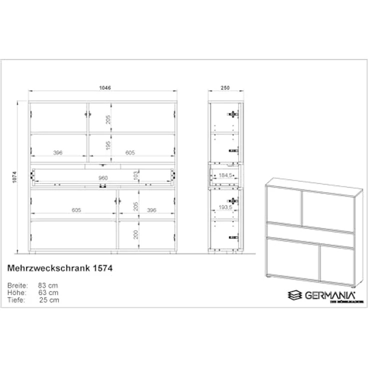 XXXL Schuhschrank Ameca, Graphit, Holzwerkstoff, stehend, 4 Fächer, 1 Schublade, 110x107x25 cm, Made in Germany – Bild 3