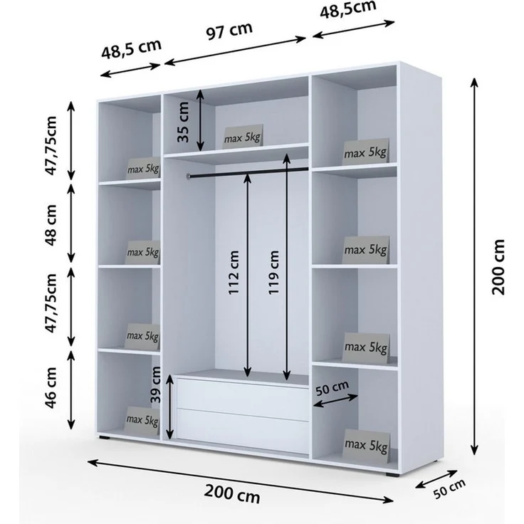 Compleo Drehtürenschrank mit Glasfront, Pefekt Garderobe, LED-Beleuchtung STELLS Kleiderschrank mit Aufsatz und Schubladen – Bild 2