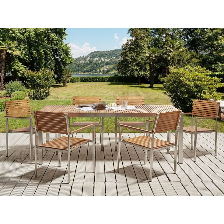 Beliani 'VIAREGGIO' Gartentisch Set, Teakholz Heller Holzfarbton, 200x90x75 cm – Bild 2
