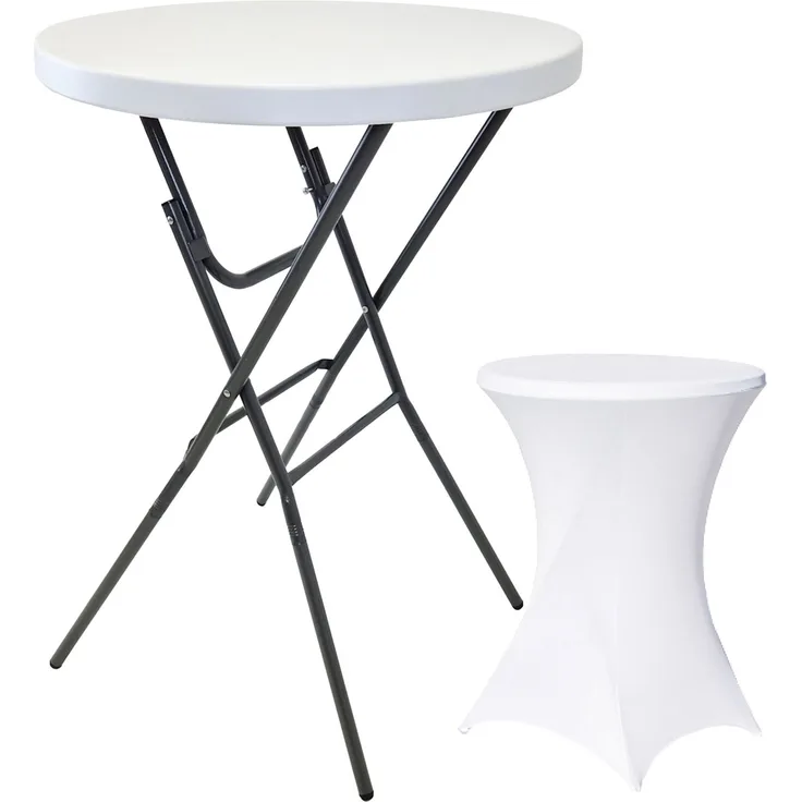 Stehtisch mit Husse Partytisch klappbar ca. Ø 80 cm Höhe 110 cm in Weiß mit pflegeleichter Husse in Weiß