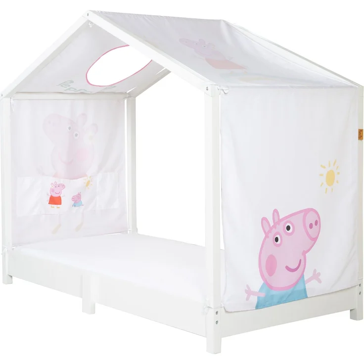 roba Bezug für Montessori Hausbetten 70 x 140 cm im Peppa Pig Design - Passendes Zubehör zum Umbau in Himmelbett - Inkl. 3 Aufbewahrungstaschen & Dachfenster – Bild 3