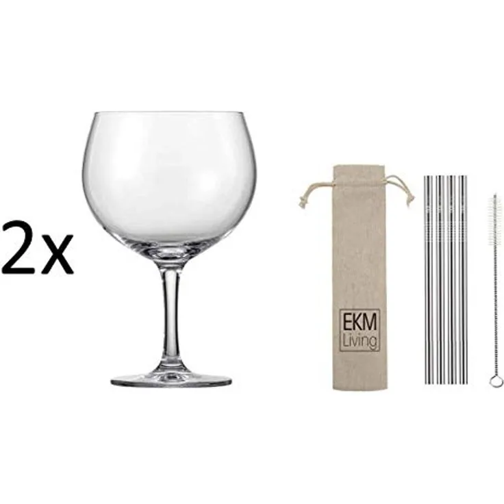 Schott Zwiesel Bar Special Gin Tonic 2er Set Longdrinkgläser im Geschenkkarton 120017 + Gratis 4er Set EKM Living Edelstahl Trinkhalme