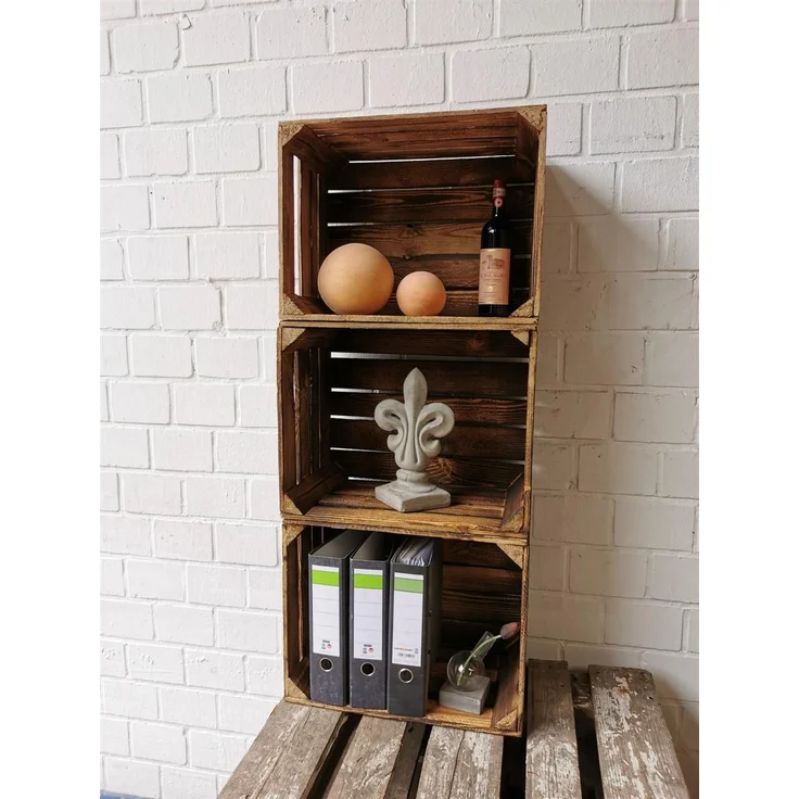 Obstkiste Weinkiste Holzkiste vintage geflammt 50x40x30 cm im 12er SET – Bild 10