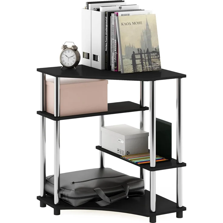 Furinno Turn-N-Tube Platzsparender Eckschreibtisch mit Regalen, Holzwerkstoff, Americano/Edelstahl – Bild 1