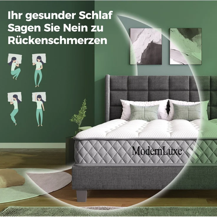 Polsterbett mit Matratze, Leinen, 140x200 cm, schwarz, inklusive Lattenrost – Bild 7