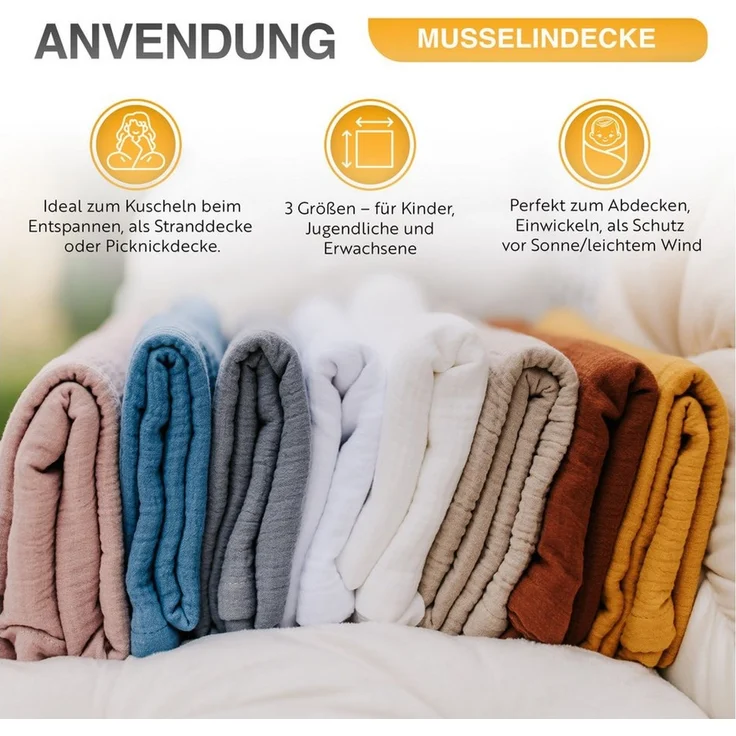Babydecke Babydecke Musselin Baumwolle Tagesdecke Decke 95x95 120x120 150x200 cm, Loolay, LOOLAY Musselin Tagesdecke, atmungsaktiv, weich & leicht! – Bild 3