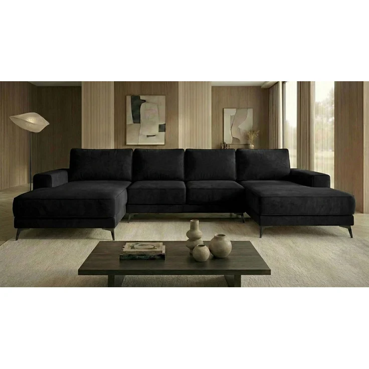 Ecksofa EINAR 362x170 cm mit Schlaffunktion, Bonellfederkern und Bettkasten, Farbe: Schwarz – Bild 2