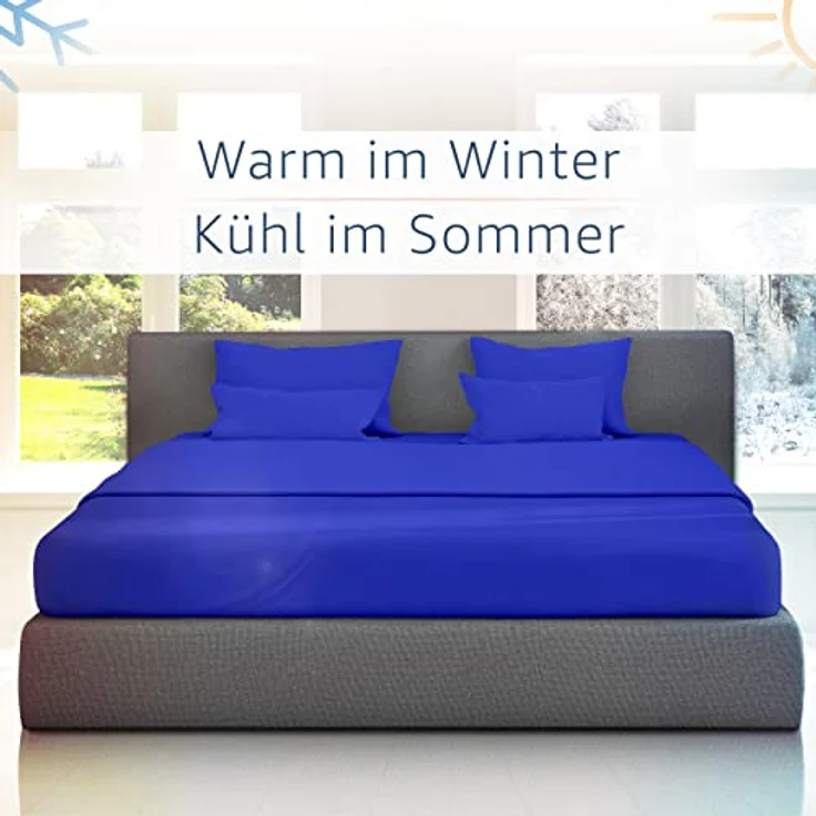 Amago - Spannbetttuch, 50 cm Steg, 100 prozent Baumwolle, 180x200 cm - Blau – Bild 7